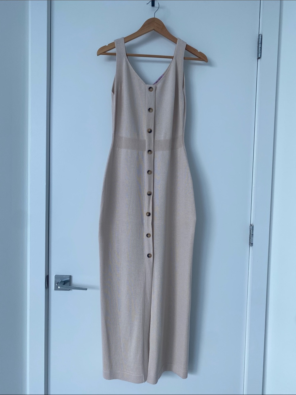 Beige Button-Front Sleeveless Maxi Dress
